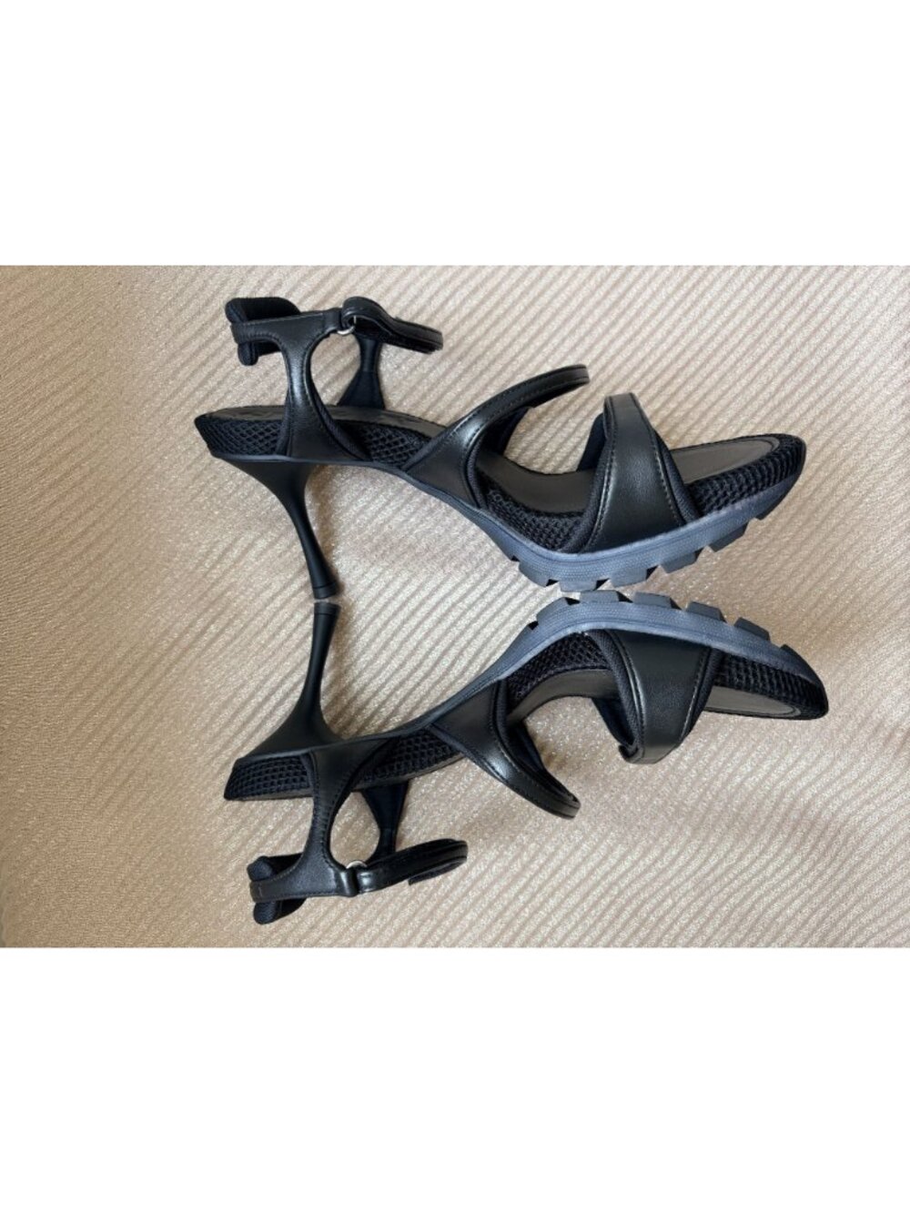 Sneex Charlie Sandal Black Leather NEW Mesh Triple Strap Heels Womens 11 - Picture 8 of 11